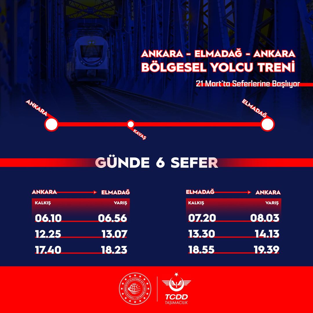 Ankara-Elmadağ Arasında Hızlı ve Konforlu Yeni Tren Hizmeti Başlıyor