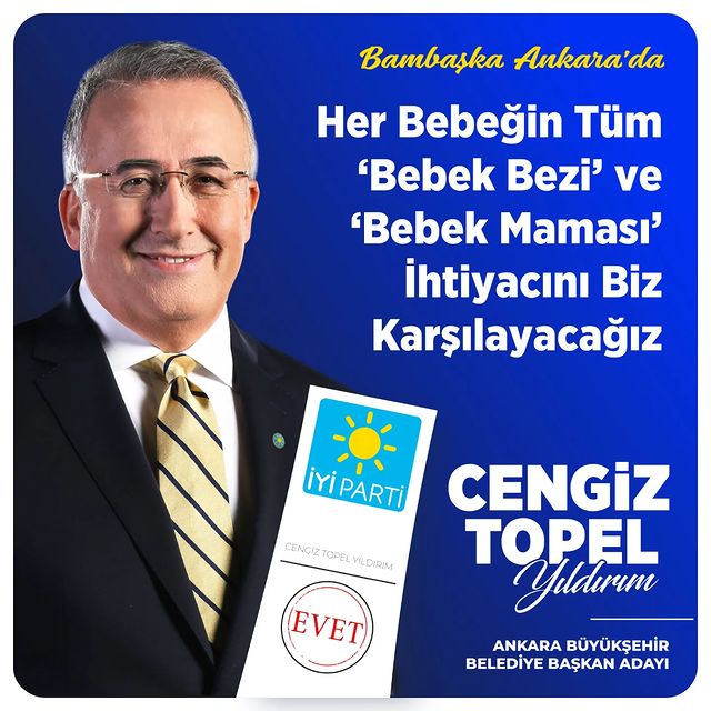 Ankara Belediye Başkan Adayı Cengiz Topel Yıldırım, Ankara'daki bebeklere haftalık bebek bezi ve mama yardımı vaat ediyor.