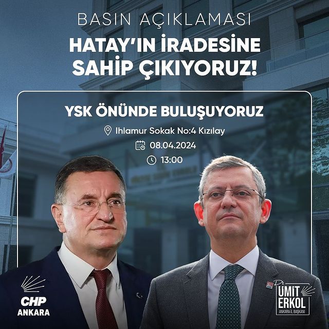 Elmadağ İlçe Başkanlığı, Hatay'daki gelişmeleri sert bir dille eleştirdi ve eyleme çağrı yaptı.