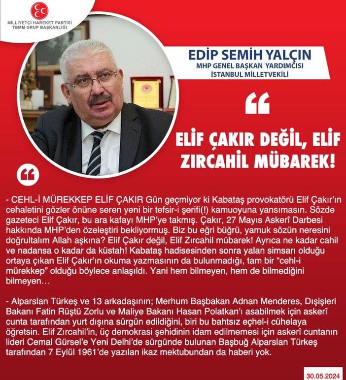 Prof. Dr. E. Semih Yalçın, Elif Çakır'ı Sert Eleştirdi