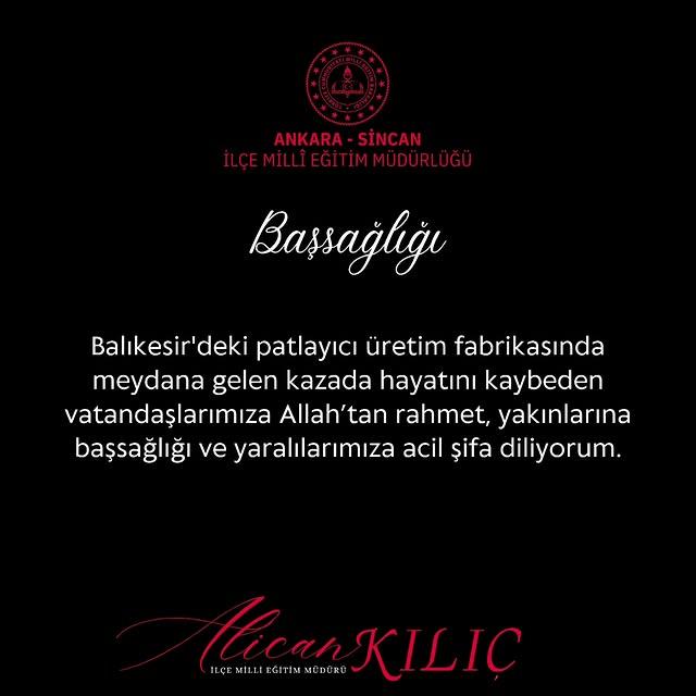 Balıkesir'de Kaza Sonucu Hayatını Kaybedenler İçin Taziye Mesajı