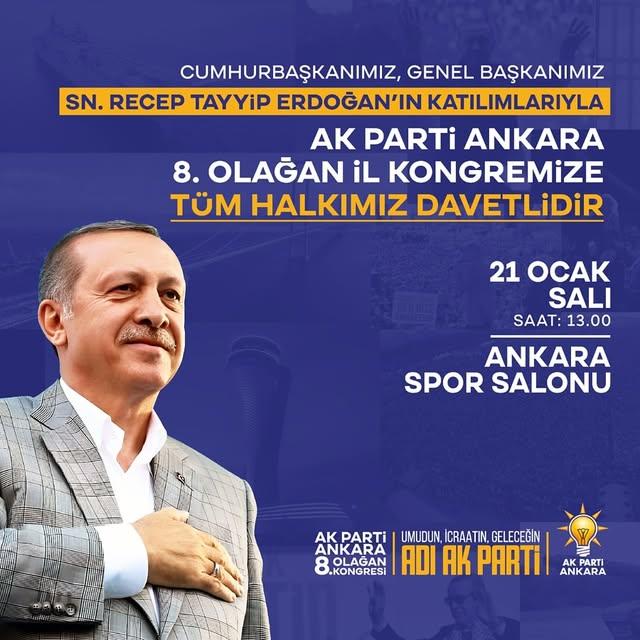 Cumhurbaşkanı Erdoğan Ankara'da Partisinin İl Kongresine Katılacak