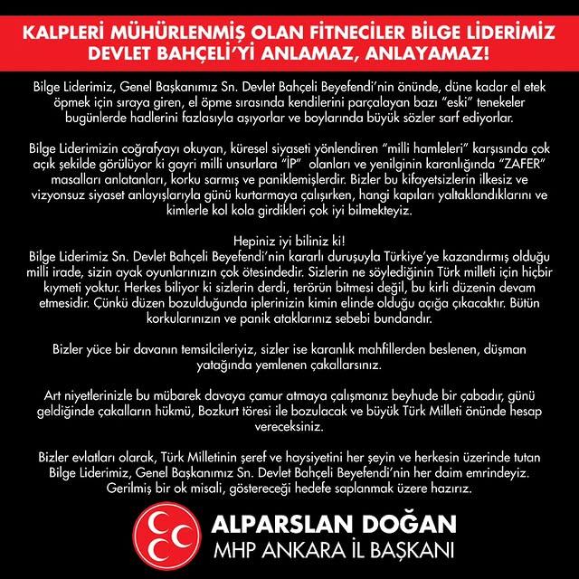 MHP Ankara İl Başkanı Alparslan Doğan'dan Devlet Bahçeli Açıklaması